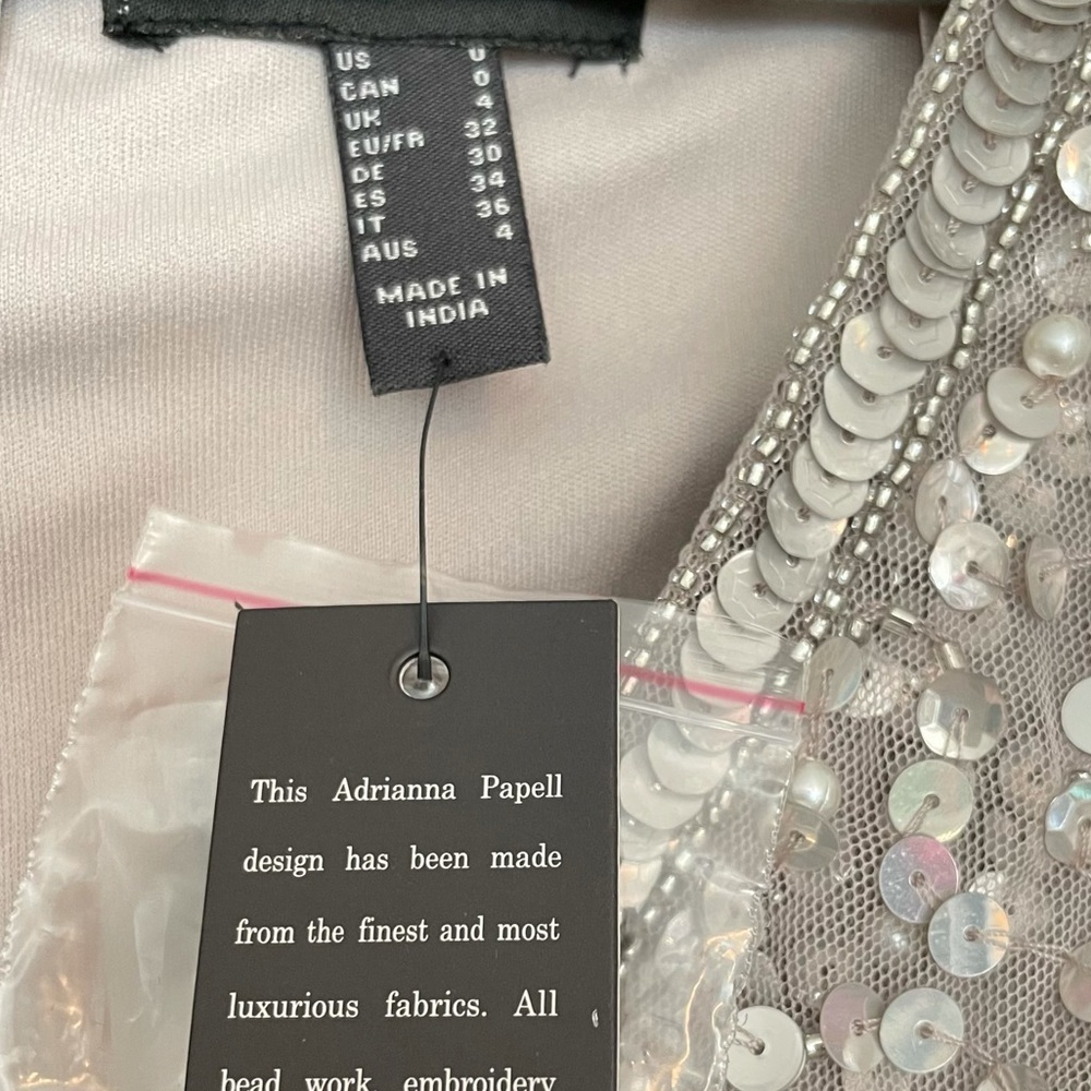 Adrianna Papell Cape Sleeve Sequin Short Dress 0 silver beaded party wedding 0 - Picture 6 of 7